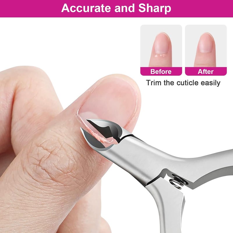 CGBE Cuticle Clipper Professional Cuticle Trimmer Remover Tools, Non-slip Silicone Handle Stainless Steel Alicates Para Manicura Profesional for Dry Skin (Rose) - Image 3